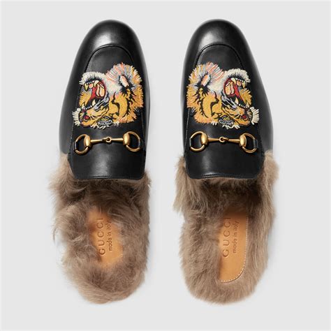 gucci fur tiger loafers